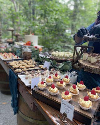 table set up with trays of desserts