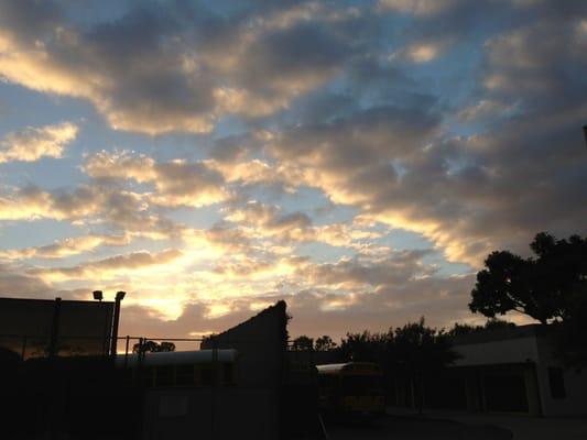 Sunset over the school