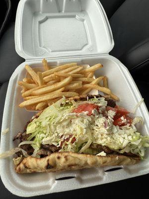 Souvlaki Sandwich - solid option, loved the fries too