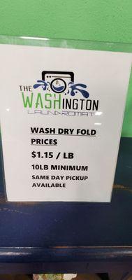 Wash and fold menu