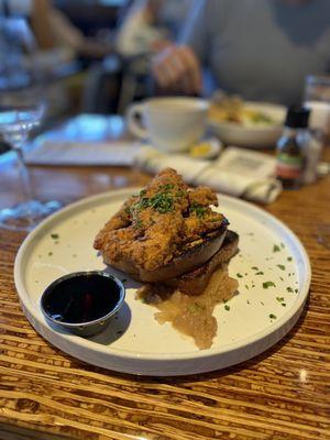 Fried chicken with French toast.