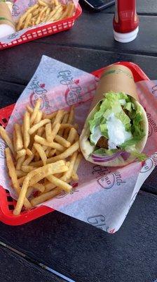 Falafel gyro with fries