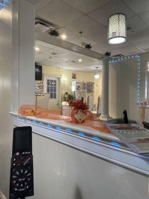 Perspective from pedicure section with cute Halloween/Autumn decor