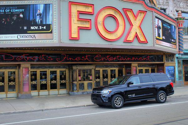 Let Metro Cars pick you up after an evening at the Fox Theatre. Detroit's #1 safest and most reliable chauffeured service available 24/7.