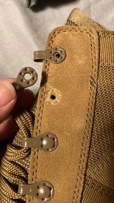 Before and after rivet replacement on a pair of Garmonts.