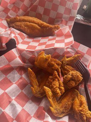 Fried wings and catfish