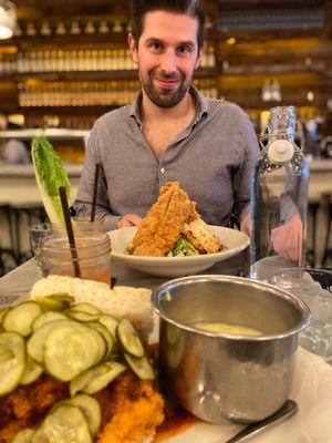 Hot chicken biscuit and Buttermilk Fried Chicken Caesar Salad