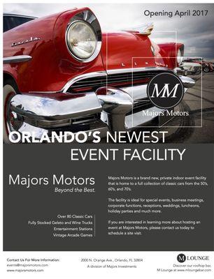 Majors Motors is Orlando's Newest Event Facility.