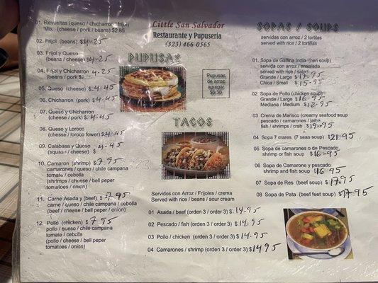 Menu as of 2/27/22