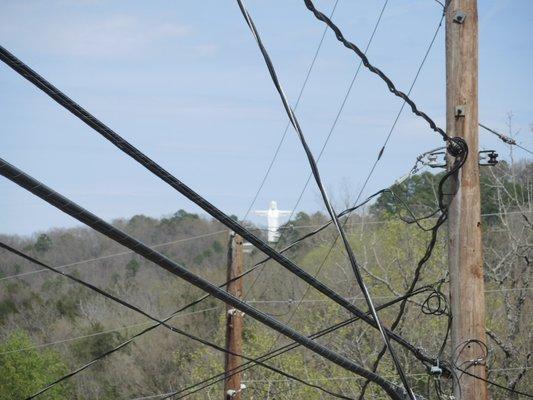 Christ of the Ozarks statue from parking lot behind Granny's Place in Eureka Springs