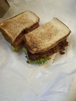 BLT with extra bacon on white toast