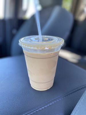 Iced vanilla latte. $5.75 So-So