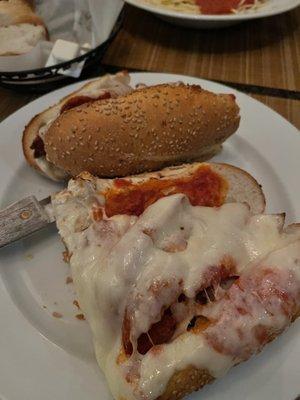 Chicken cutlet Parm hero.