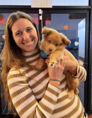 Dr. Mead with our new friend Sprout!