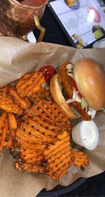 Chicken Sandwich with sweet potato fries & ranch