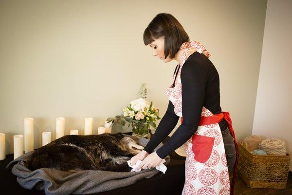 We loving wash each pet prior to a viewing, funeral service, or witnessing. This is something the family can participate in too.