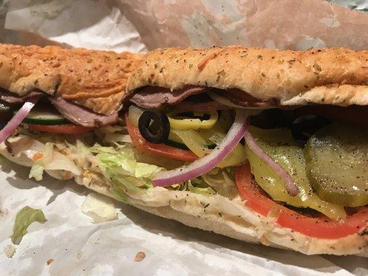 roast beef and provolone with all the veggies