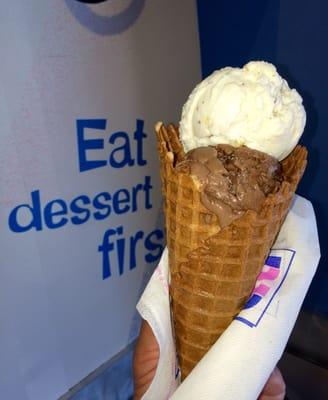 Double scoop gets a free waffle cone!  EAT DESSERT FIRST ;)