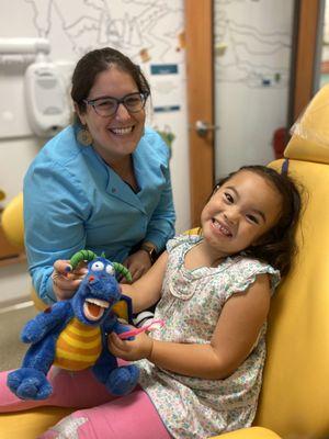 Dr. Rayna Karoll is the best. My daughter BEGS me to let her come to the dentist between visits so she can see her.