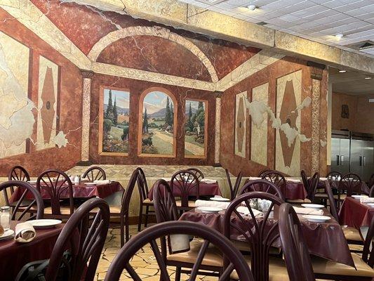 The professionally created mural in the dining room