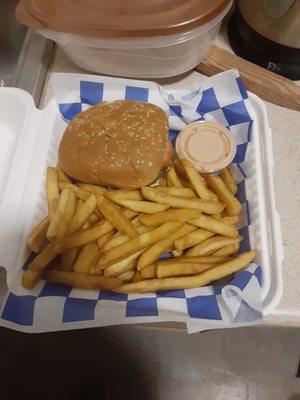 Cheeseburger and fries. YUMMY.