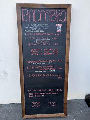 Menu for today 9/8/23. Ono brisket and ribs!