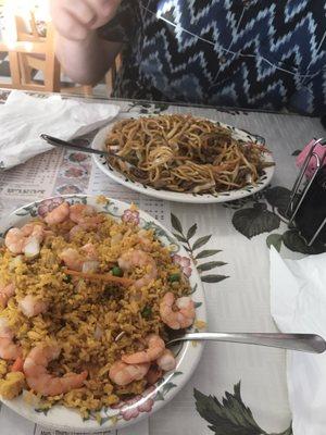 shrimp fried rice and beef lo mein