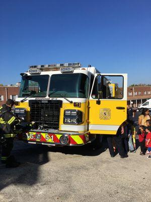 The fire truck came to visit children at the Great Valley School