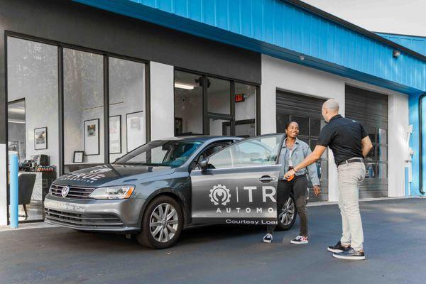 Courtesy loaner cars are very helpful when a customer needs transportation while their car is being repaired.