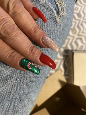 This would be my left hand of my beautiful Christmas set of nails.