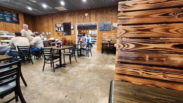 Angle view from booth to restaurant entrance