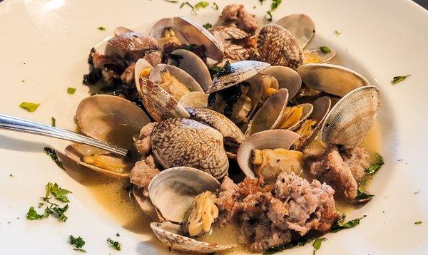 Clams and Sausage in White Sauce