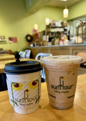 Cinnamon bun latte + iced chai