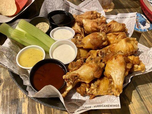 20 wings with dipping sauces