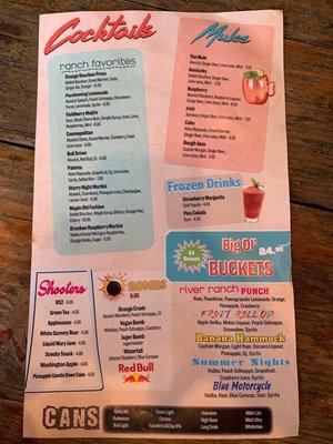 Drinks menu