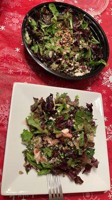 Build your own salad I got strawberry, craisin, pineapple, chicken, quinoa feta and sunflower seeds.