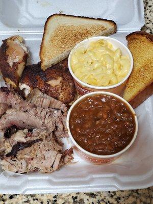 Three meat combo brisket, pull pork, and chicken