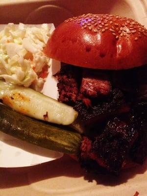 Burnt ends, coleslaw & pickle.