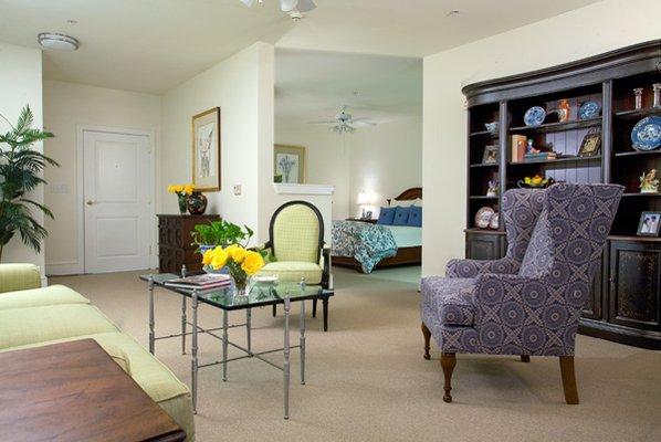 Assisted Living model unit.  View is from the living room looking into the bedroom.