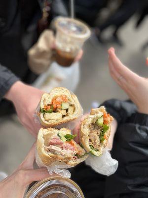 Banh Mi Bo Kho, veggie tofu banh mi & banh mi #4  (ham) & Vietnamese iced coffee ($7 sandwiches, $4 coffee)