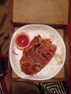 My calzone barely eaten!! By the way it is awful... It tasted like the cheese or dough is expired!!!