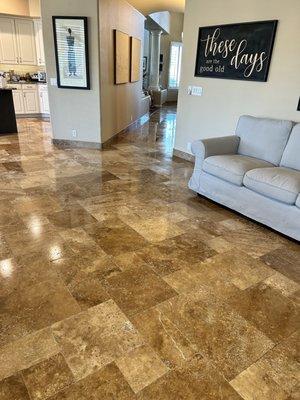 Clean, glossy travertine = Happy customer.