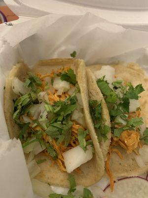 Two chicken tacos