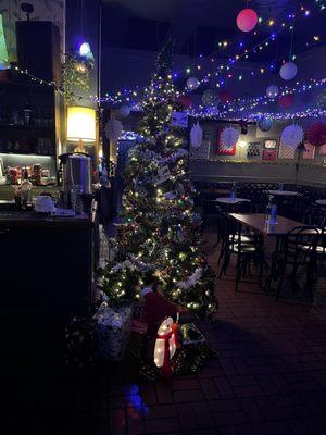 A Christmas tree in a bar?