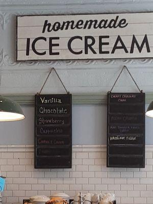 Menu for homemade ice cream