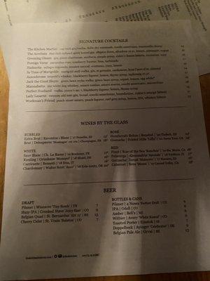 Cocktail menu