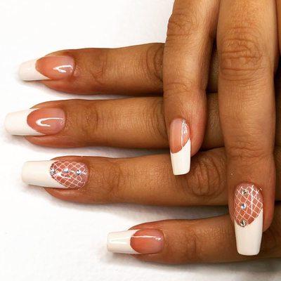 Regular french mani with lace stamping