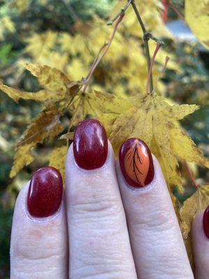 Fall manicure from Tulips!! Always great service! Great selection of colors- I do gels, but they have lacquer, dip, etc.