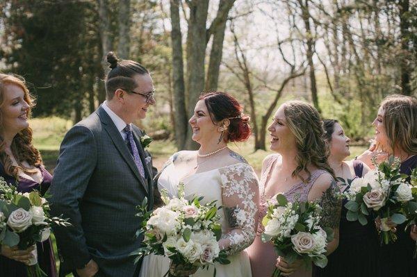 Wedding party with bouquets