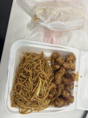 Orange chicken and noodles